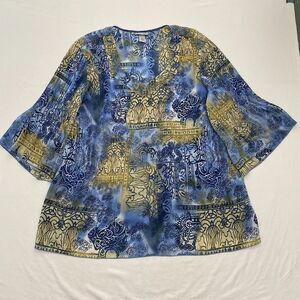Catherines Boho Tunic Top Blouse 1/2 Sleeve Textured Lightweight Womens 3X Blue